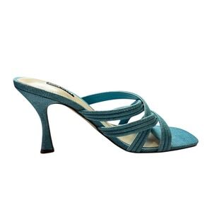 nine west size 9 NWOT turquoise strappy mule heels square toe y2k glam